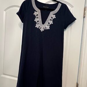 Lilly Pulitzer Navy Dress with Intricate Embroidery